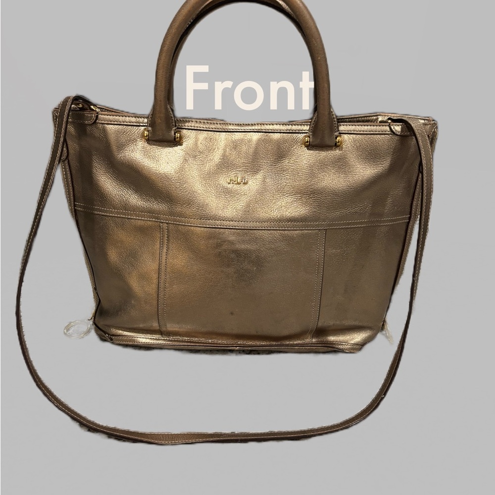 Ralph Lauren "Lauren" Gold leather tote with decorative side zippers